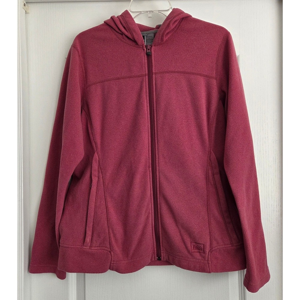 REI Co op Womens Fleece Hooded Jacket Pink Full Zip Activewear Size‎ L